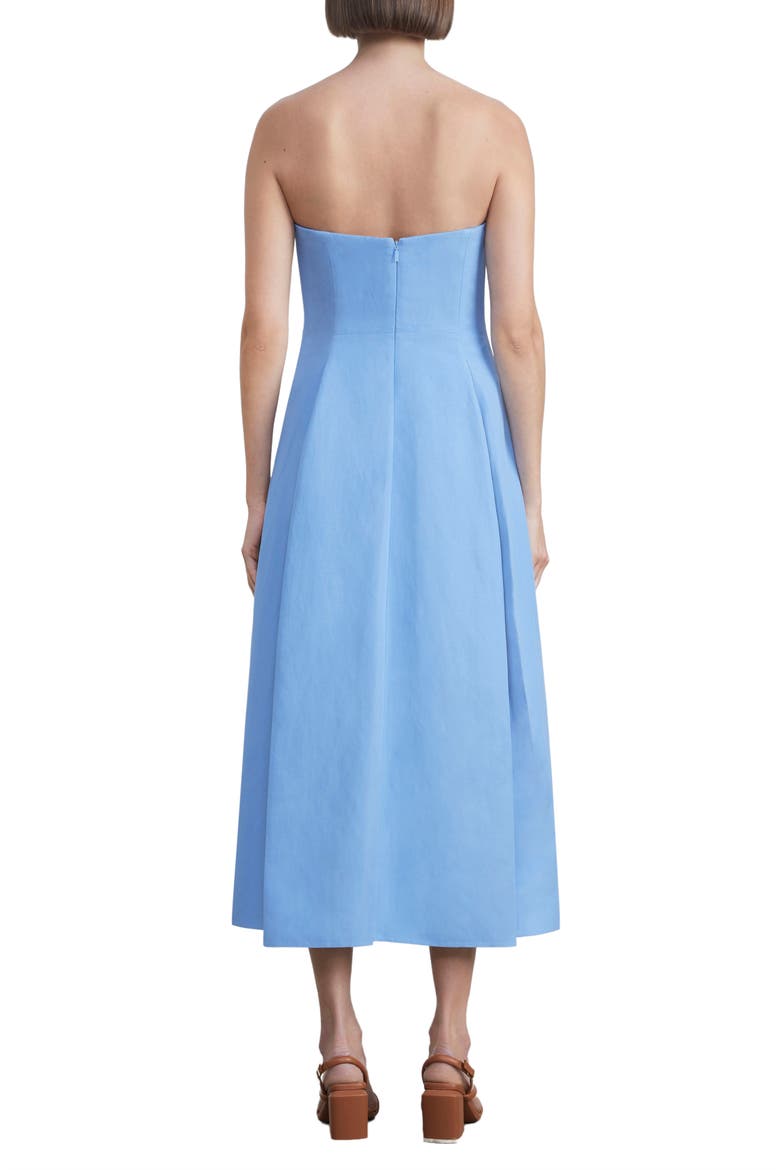 Pleated Silk & Linen Strapless Dress, Alternate, color, COOL BLUE