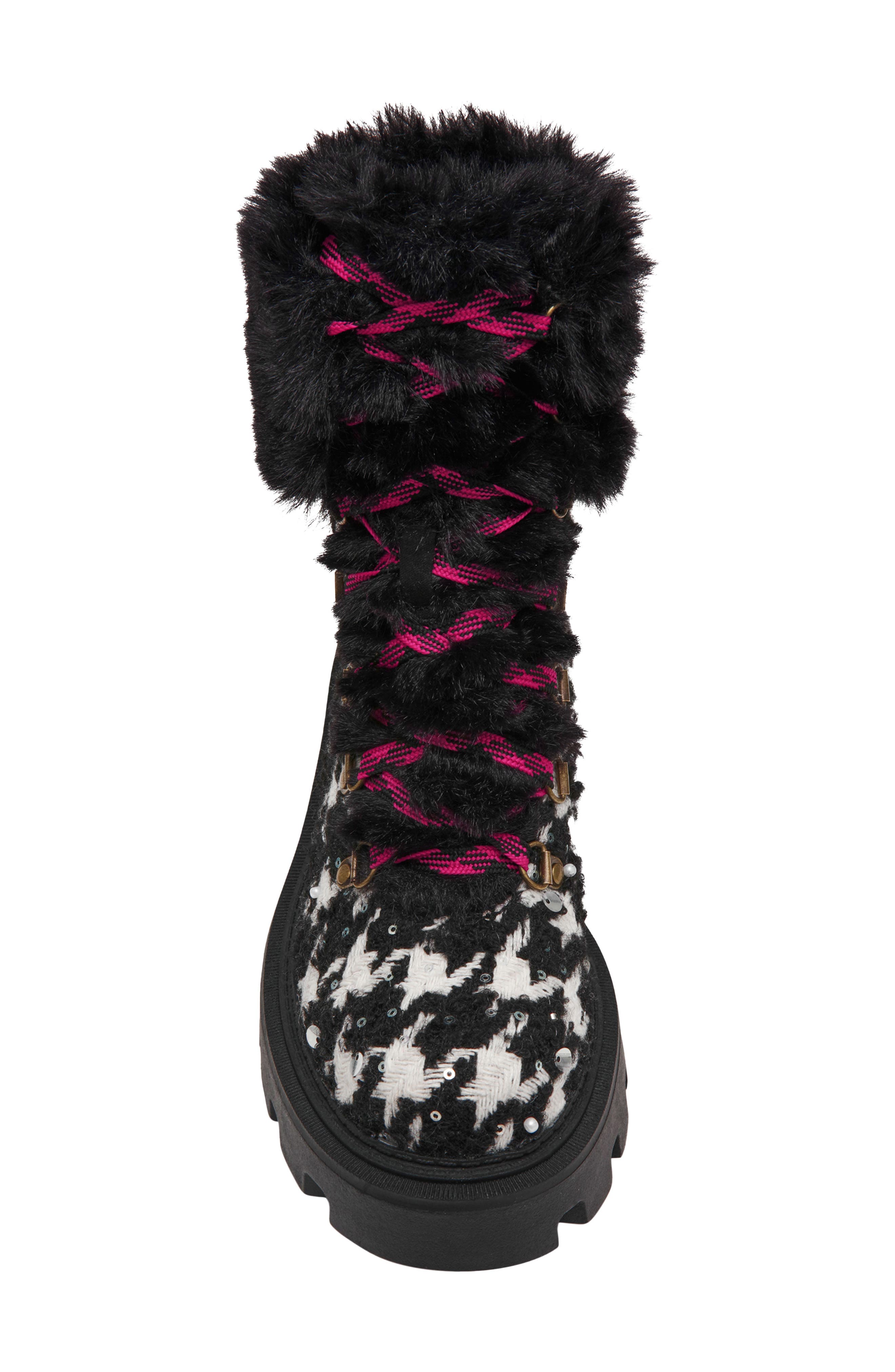 Matillda Platform Boot with Faux Fur Trim, Alternate, color, HOUNDSTOOTH