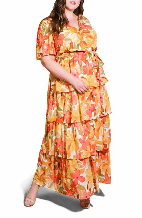 FLYING TOMATO Printed Tie Waist Tiered Maxi Dress