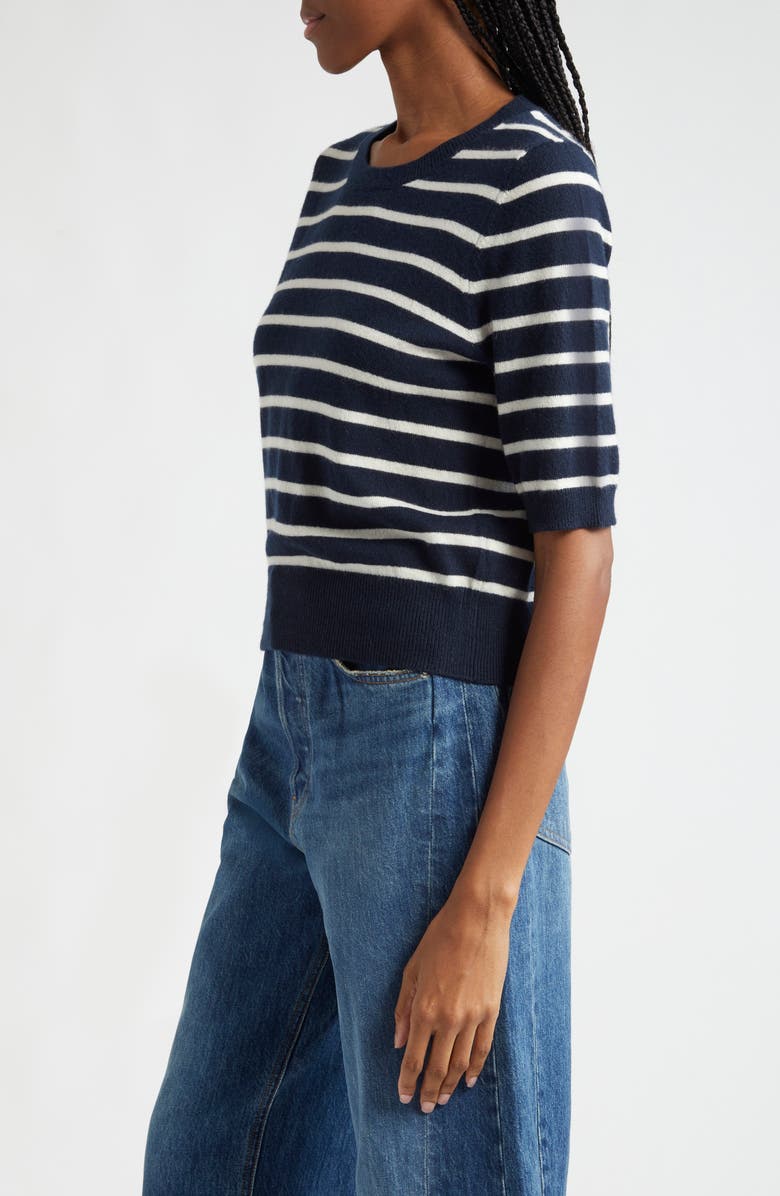 Veronica Beard Shana Stripe Short Sleeve Cashmere Sweater, Alternate, color,