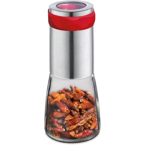 Premium Piccante Chili Mill Grinder, Red, Glass and Stainless Steel