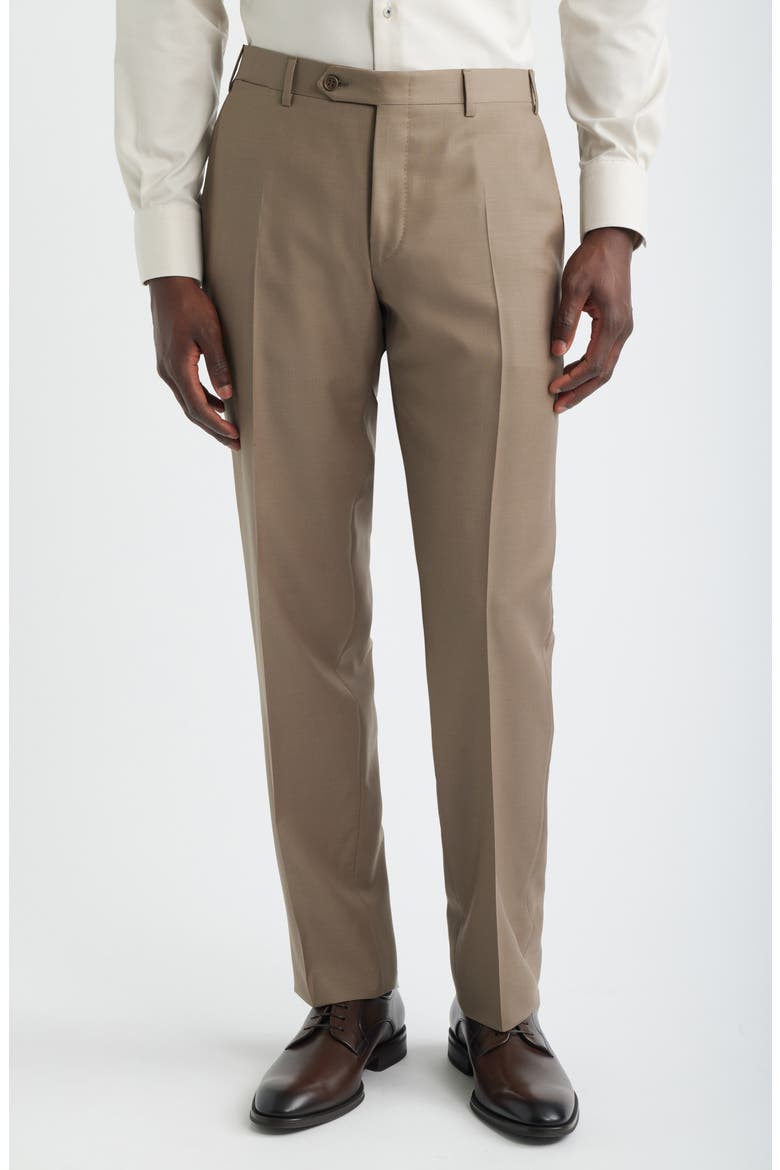 Siena Regular Fit Wool Twill Dress Pants, Main, color, DARK BEIGE