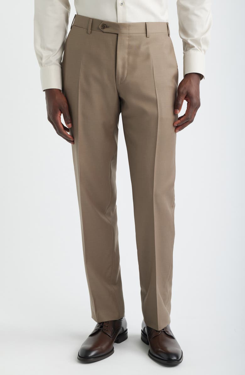 Canali Siena Regular Fit Wool Twill Dress Pants, Main, color, Dark Beige