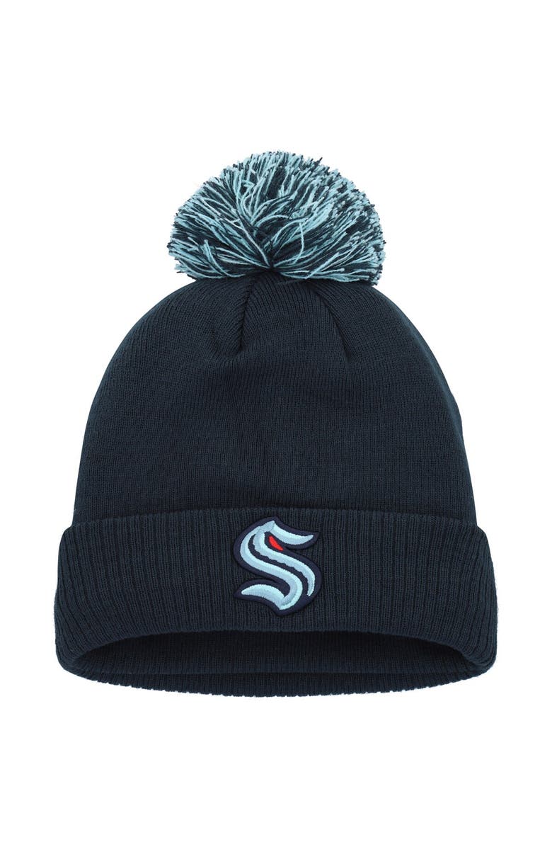 adidas Men's adidas Navy Seattle Kraken COLD.RDY Cuffed Knit Hat with Pom, Main, color, 