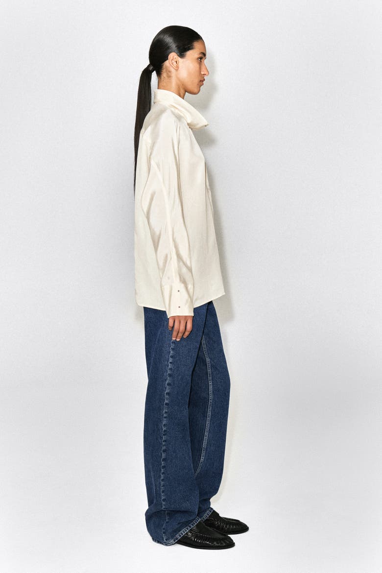 Stud-Detail Mock-Neck Blouse, Alternate, color, CAPPUCCINO