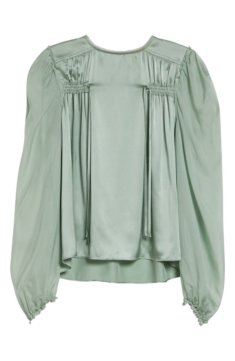 Ulla Johnson Odette Pleated Silk Sheer Balloon Sleeve Top, Alternate, color, Celadon
