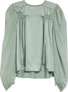 Ulla Johnson Odette Pleated Silk Sheer Balloon Sleeve Top
