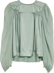 Ulla Johnson Odette Pleated Silk Sheer Balloon Sleeve Top