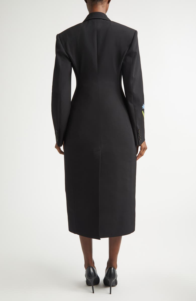 Stella McCartney Flower Embroidered Wool Coat, Alternate, color, Black