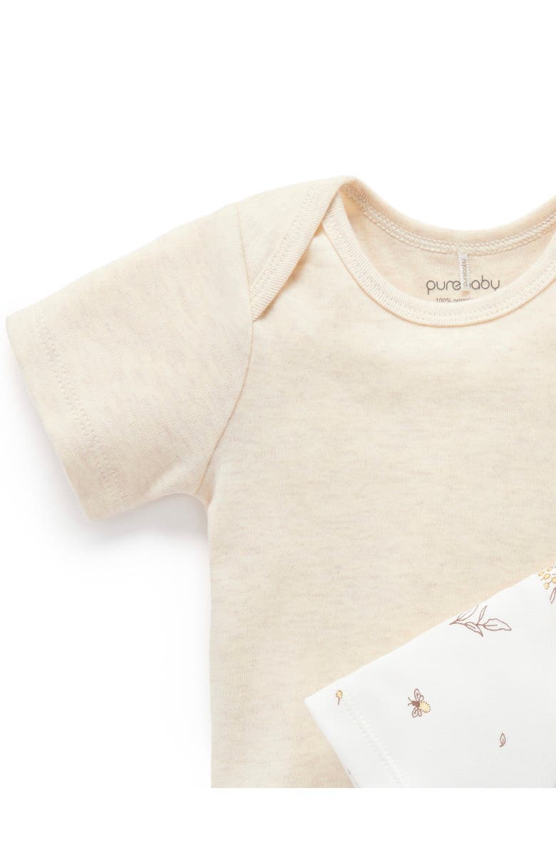 Purebaby 2 Pack Short Sleeve Bodysuit, Alternate, color, Wattle Bee Wheat Melange Pk
