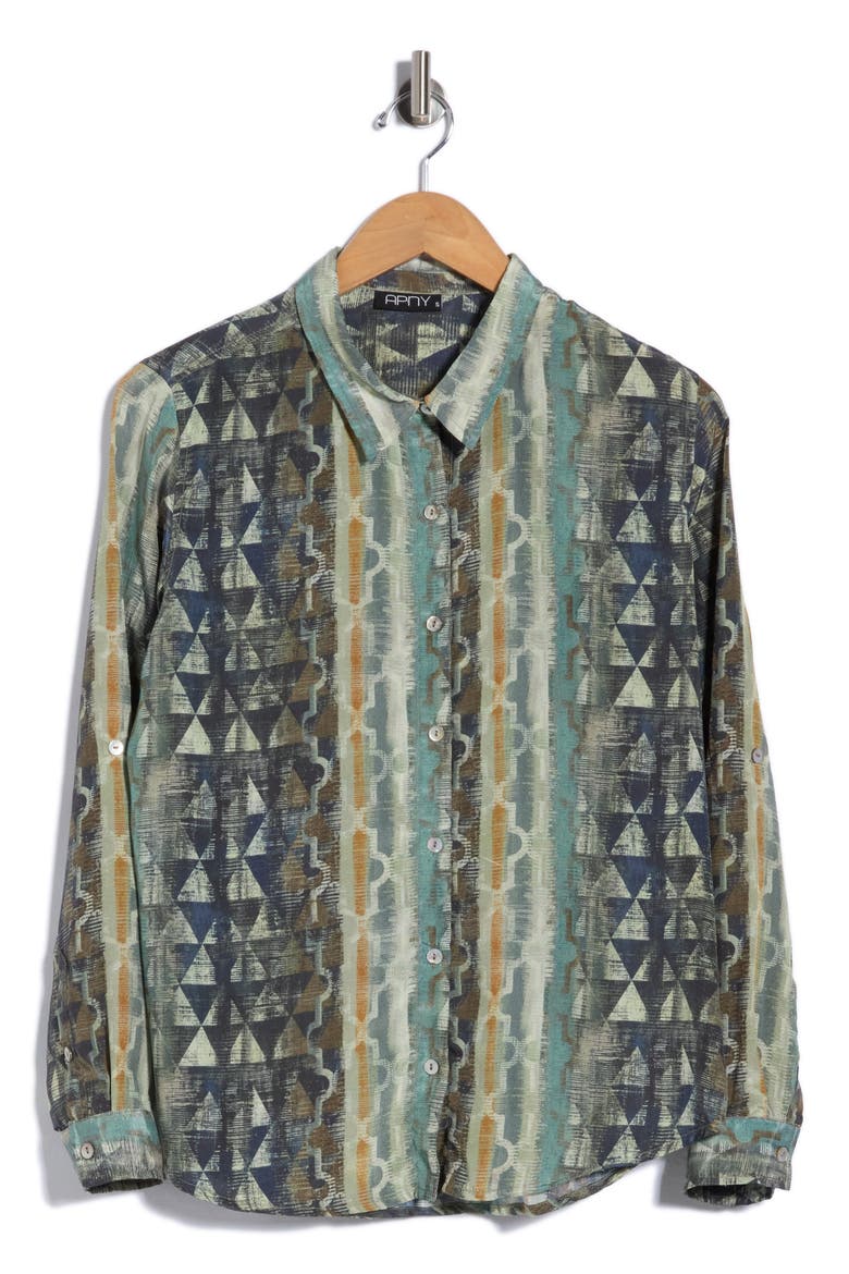 Roll Tab Sleeve Button-Up Shirt, Alternate, color, GREEN MULTI