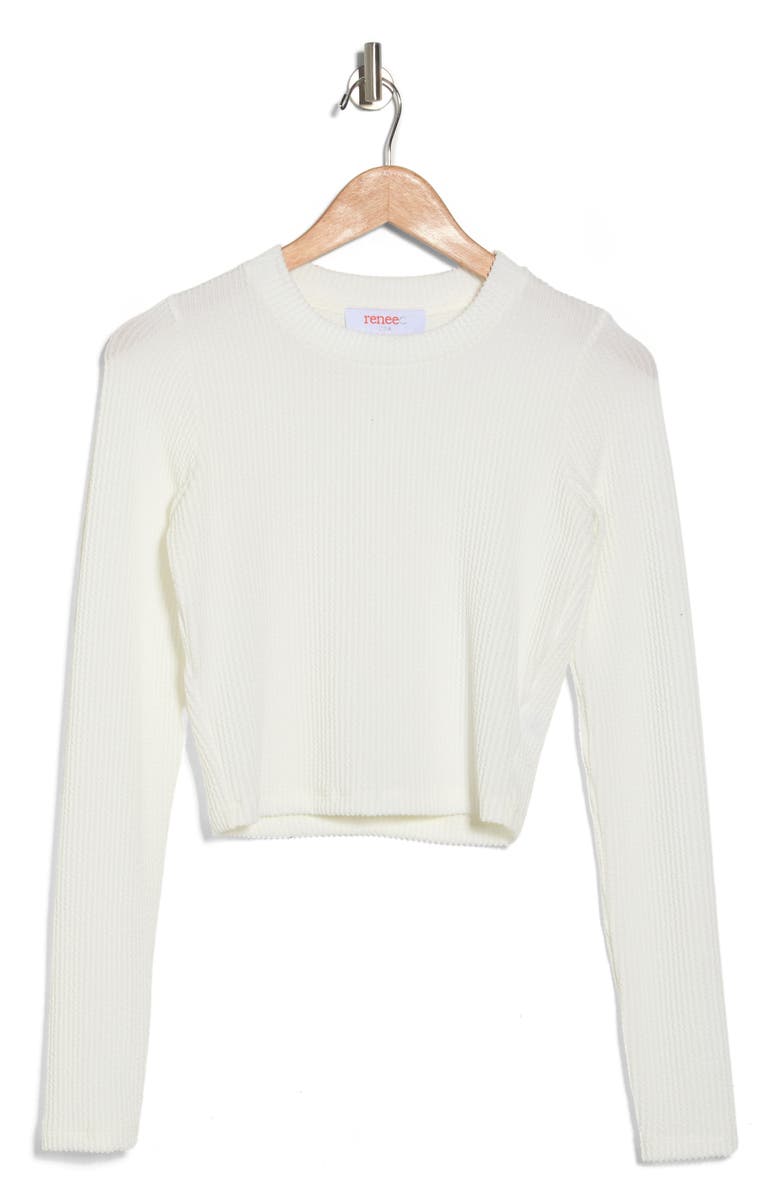 Renee C Long Sleeve Ribbed Crop Top, Alternate, color, Ivory