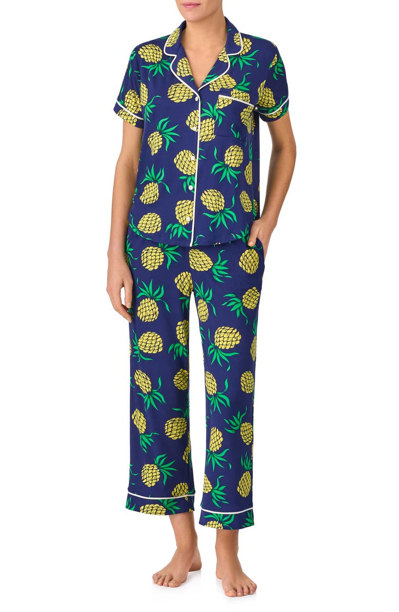 Kate Spade New York print crop pajamas, Main, color, Dark Blue/ Print