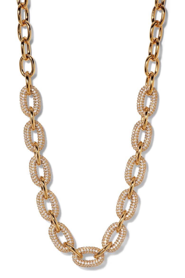 Alma Drama Pavé Link Necklace, Main, color, GOLD