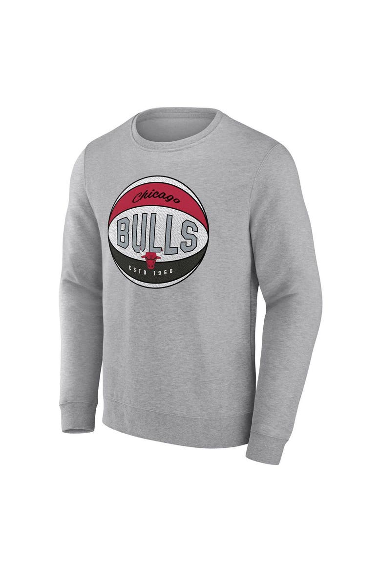 Men's Fanatics Branded Heathered Gray Chicago Bulls True Classics Vint Pullover Sweatshirt, Alternate, color, Heather Gray