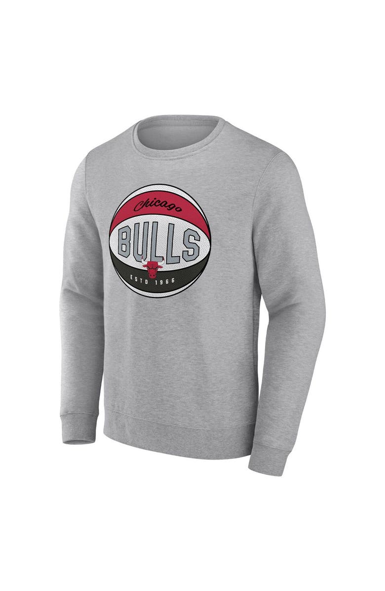 FANATICS Men's Fanatics Branded Heathered Gray Chicago Bulls True Classics Vint Pullover Sweatshirt, Alternate, color, Heather Gray