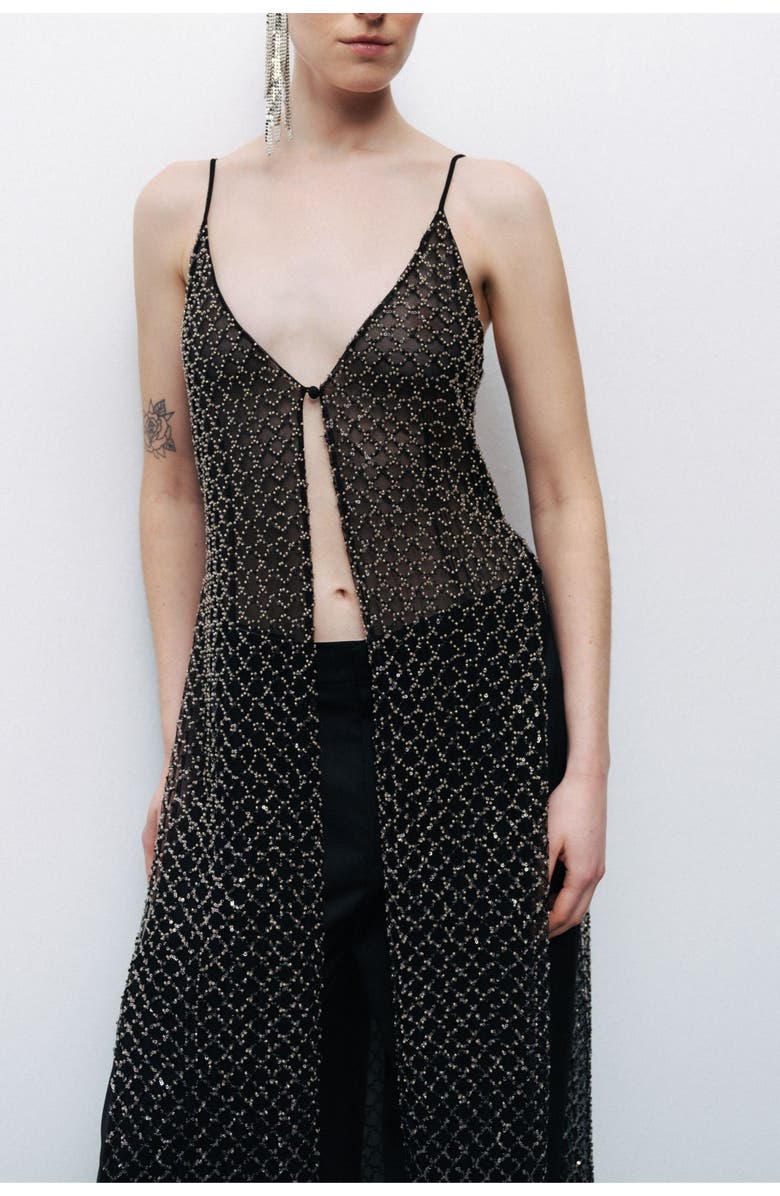 Nocturne Beaded Embroidered Sheer Maxi Vest, Alternate, color, 
