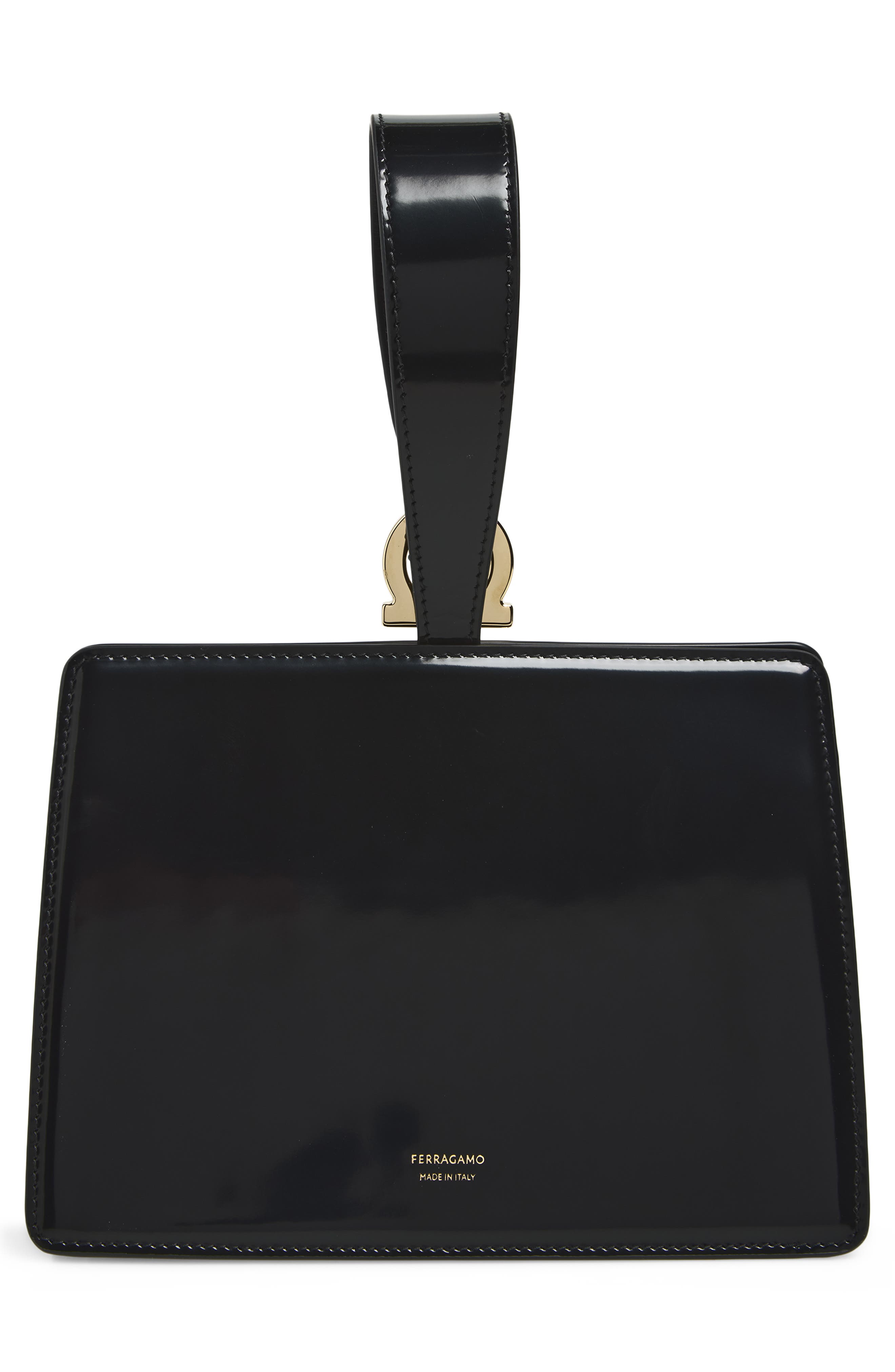 FERRAGAMO Double Gancio Leather Mini Clutch, Alternate, color, Nero Nero Nero