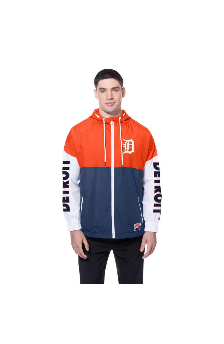 New Era Men's New Era  Navy/Orange Detroit Tigers Color Block Full-Zip Hoodie Windbreaker, Alternate, color, 