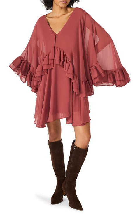 Rowan Chiffon Dress with Ruffle Capelet