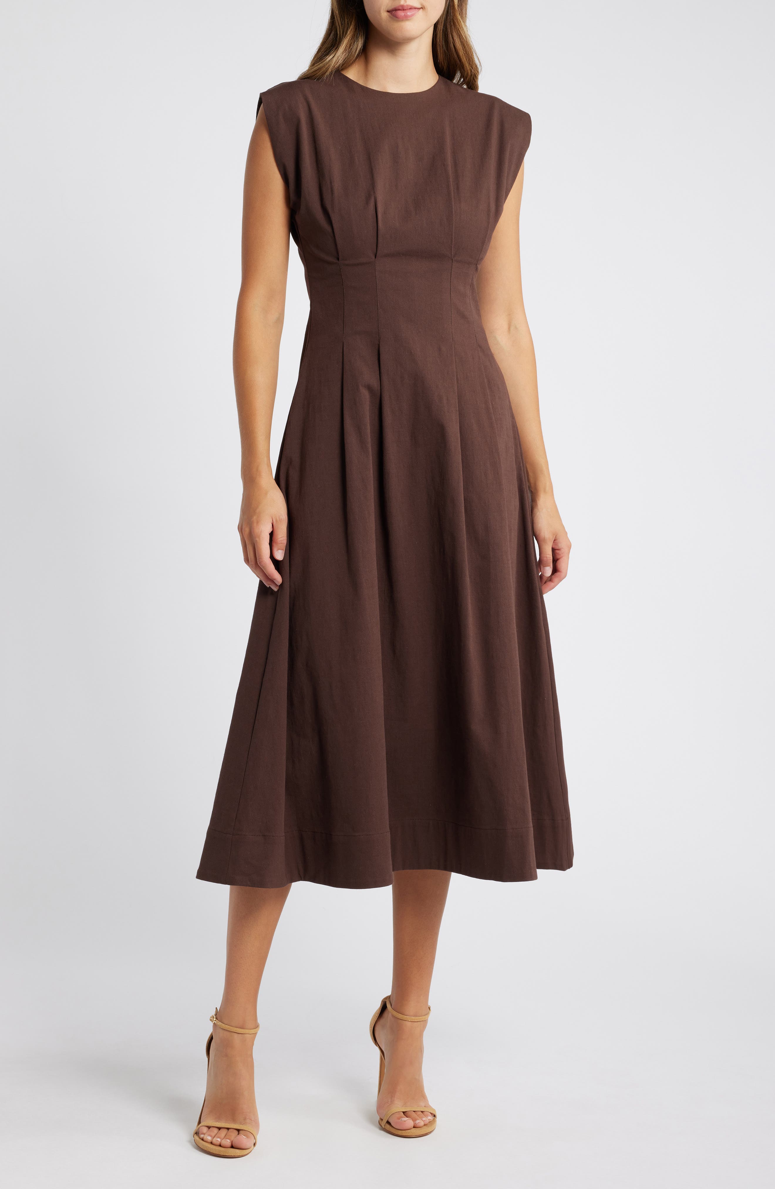 brown cinched waist dress Women's As Promised Brown Short Sleeve Cinched Waist Maxi Dress | Size: S