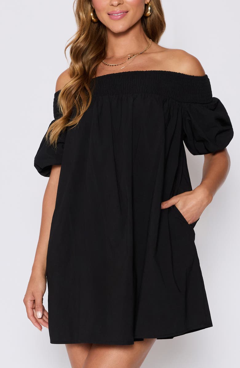 VICI Collection Lydia Smocked Off the Shoulder Cotton Minidress, Alternate, color, Black
