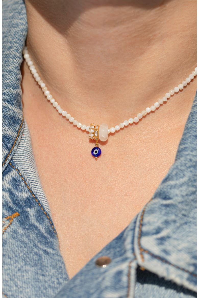 Evil Eye Beaded Necklace, Alternate, color, GOLD