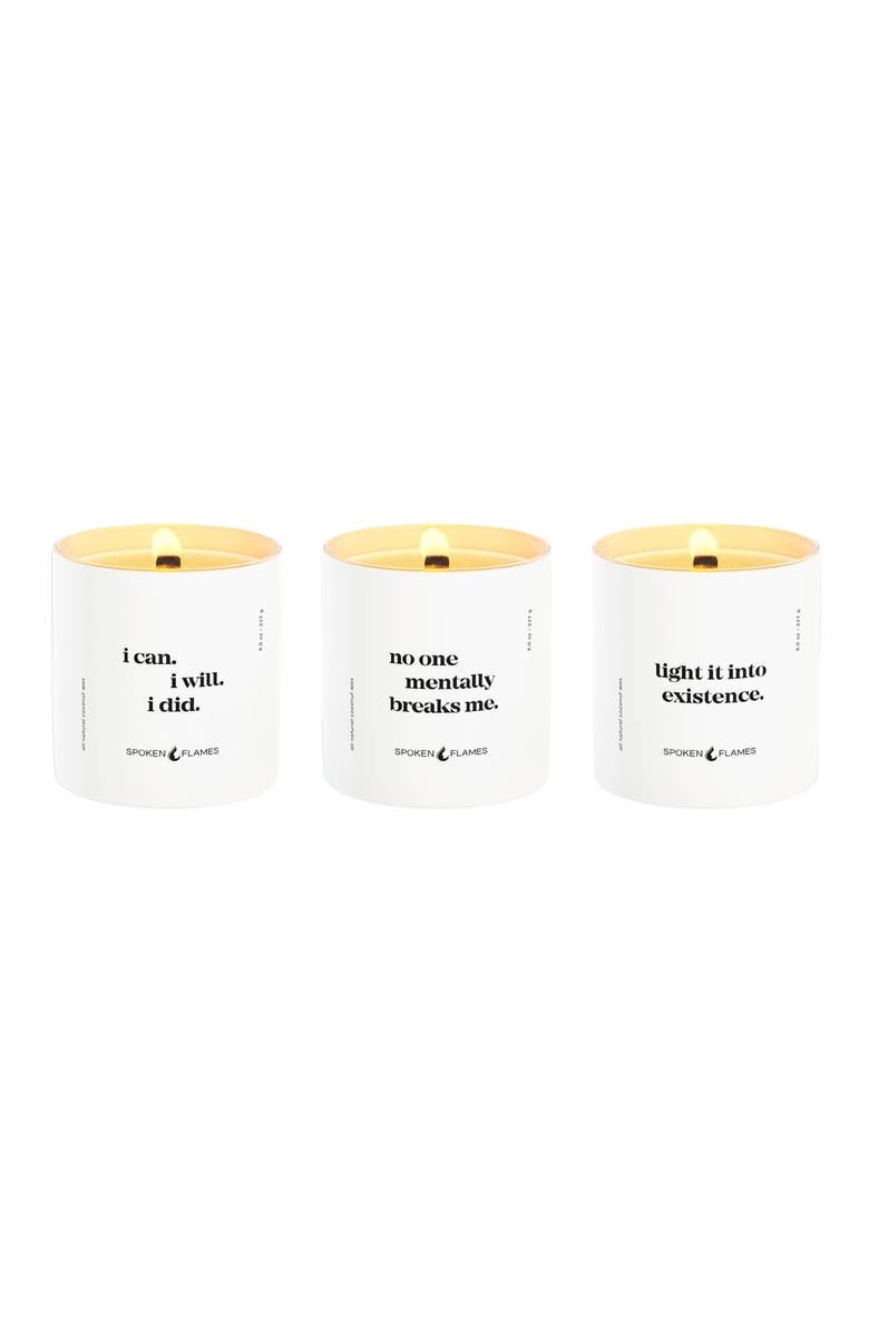 Spoken Flames Straight Facts Candle Set, Alternate, color, Black And White