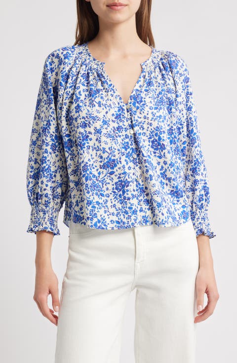 Mariah Floral Smocked Button-Up Peasant Top