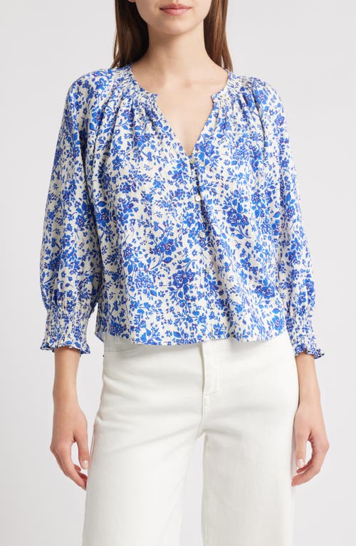 Rails Mariah Floral Smocked Button-up Peasant Top In Blue