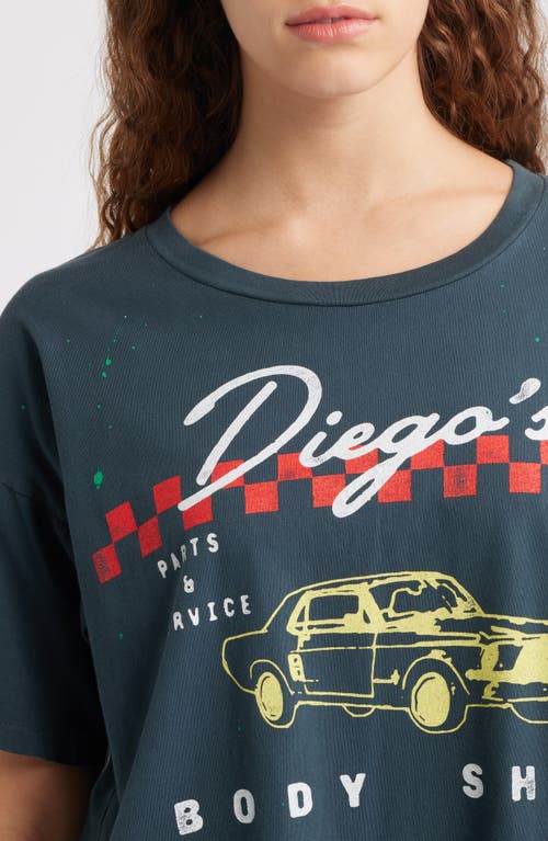 Daydreamer Diego's Body Shop Cotton Graphic T-shirt In Blue