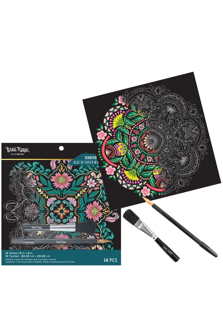 Scratch Art Paper Pad Mandala 8X8, 12 Designs, Kids & Adults, Alternate, color, Multicolored