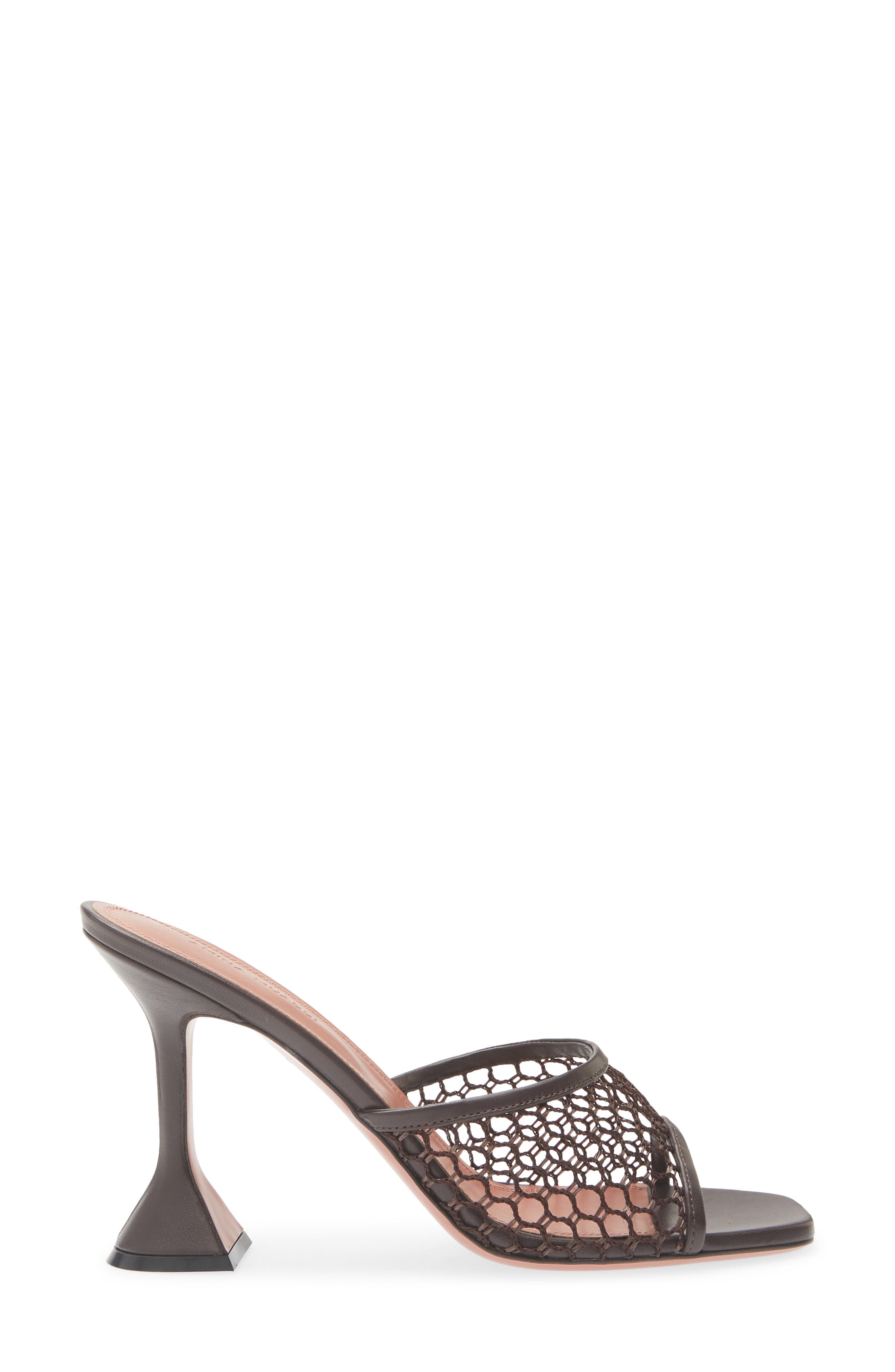 Amina Muaddi Lupita Net Slide Sandal, Alternate, color, Mocha Net / Mocha Nappa