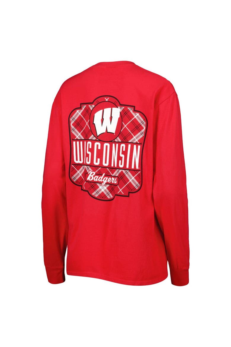 Women's Pressbox Red Wisconsin Badgers Valencia Plaid 2-Hit Long Sleeve T-Shirt, Alternate, color, Red