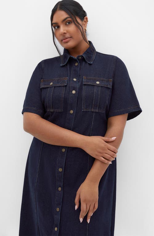 City Chic Jade Denim Shirtdress In Dark Denim
