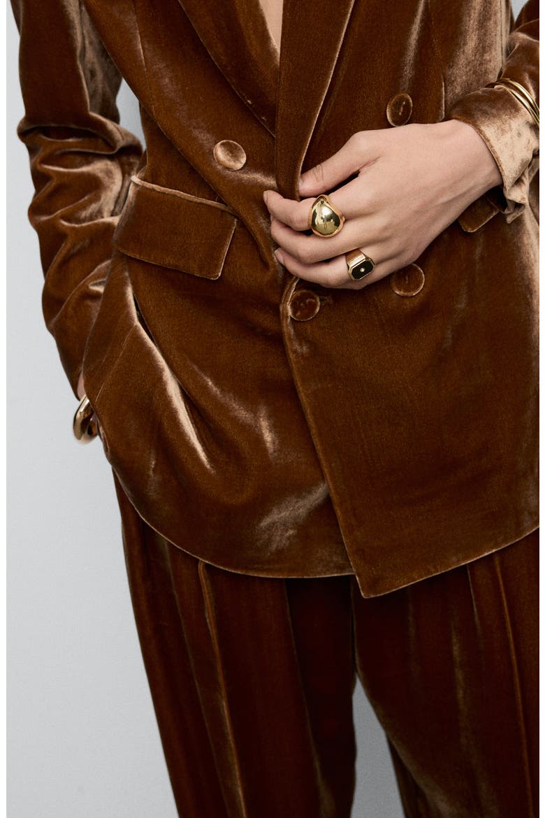 Double Breasted Velvet Blazer, Alternate, color, CARAMEL