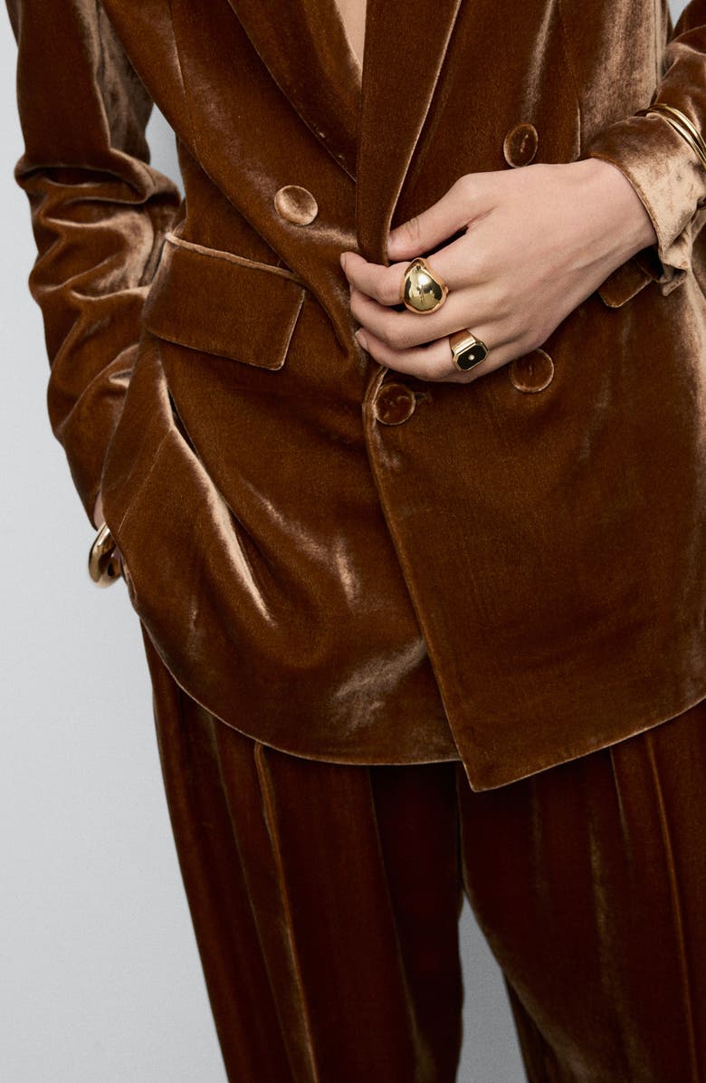 MANGO Double Breasted Velvet Blazer, Alternate, color,