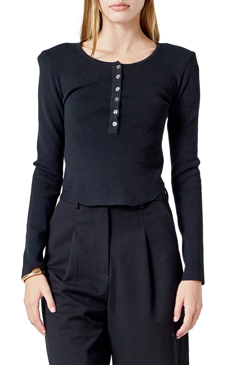 Shoulder Pad Rib Knit Top, Main, color, BLACK