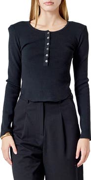 Endless Rose Shoulder Pad Rib Knit Top
