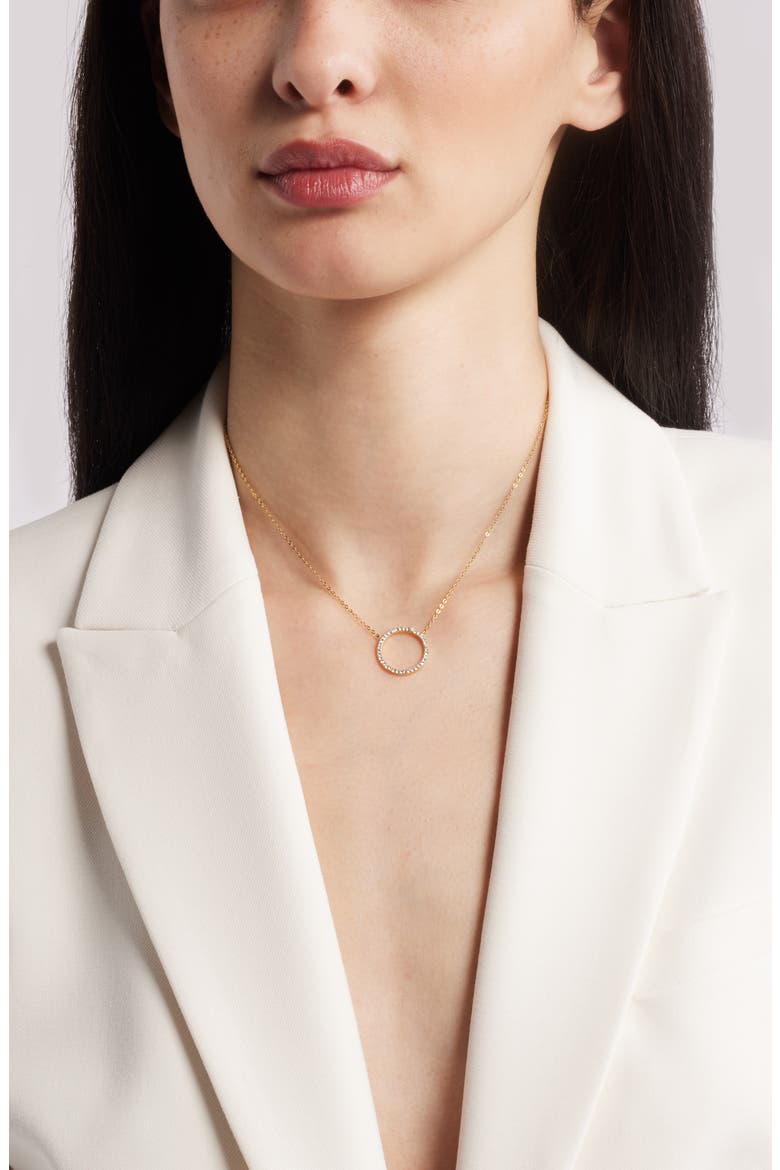 Pavé Open Circle Pendant Necklace, Alternate, color, CLEAR- GOLD