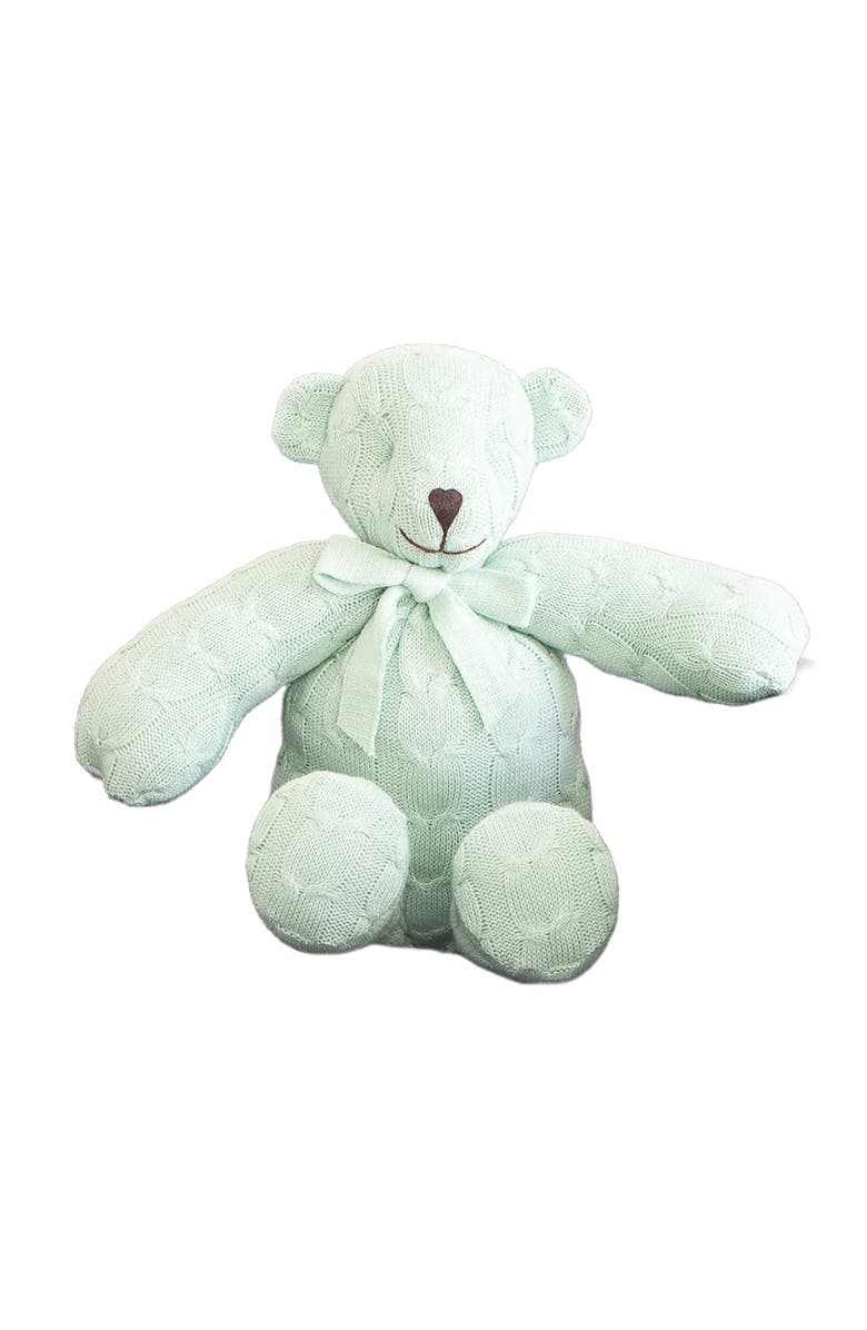 RIAN TRICOT Plush Cable Knit Teddy Bear, Main, color, Mint