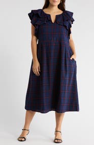 SUGARLIPS Holbrook Plaid Santana Tie Back Cotton Midi Dress