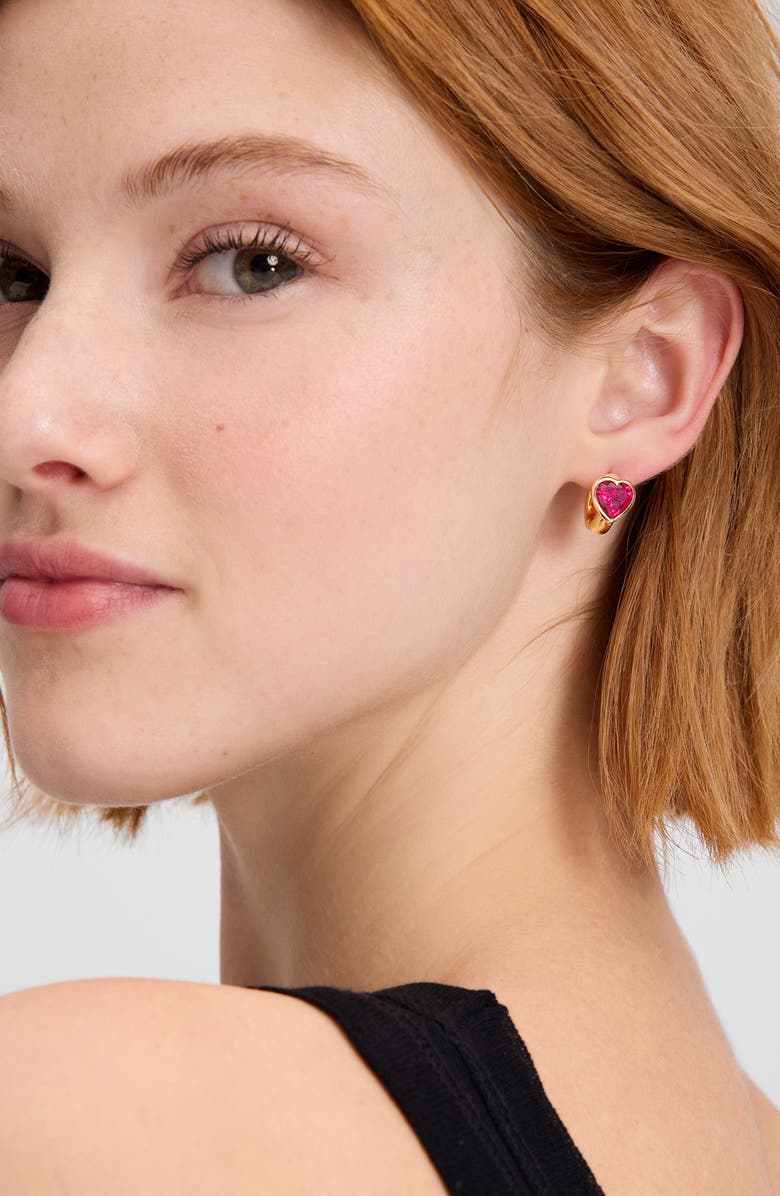 Kate Spade New York keep sparkling asscher cut huggie hoop earrings, Alternate, color, Ruby/ Gold