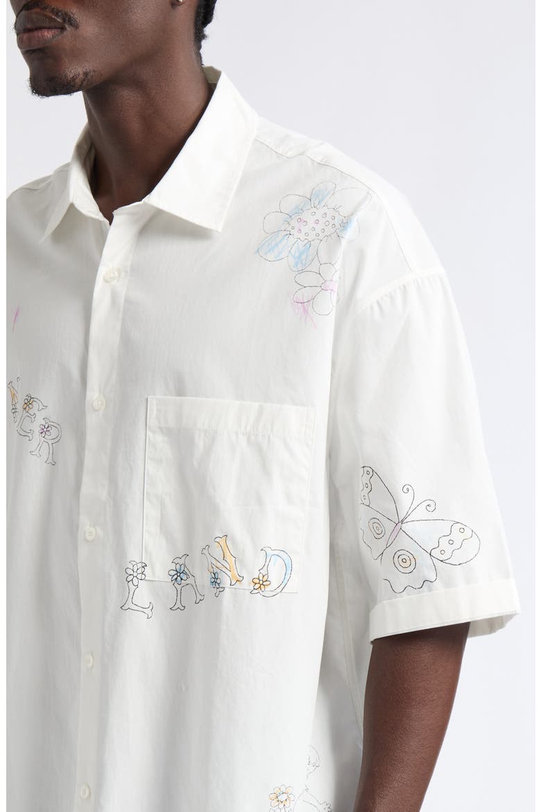 Oversize Scribble Short Sleeve Cotton Poplin Button-Up Shirt, Alternate, color, WHITE POPLIN
