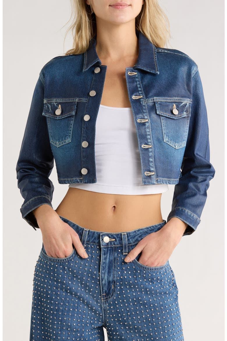 Genevie Crop Coated Denim Jacket, Main, color, LADERA COA
