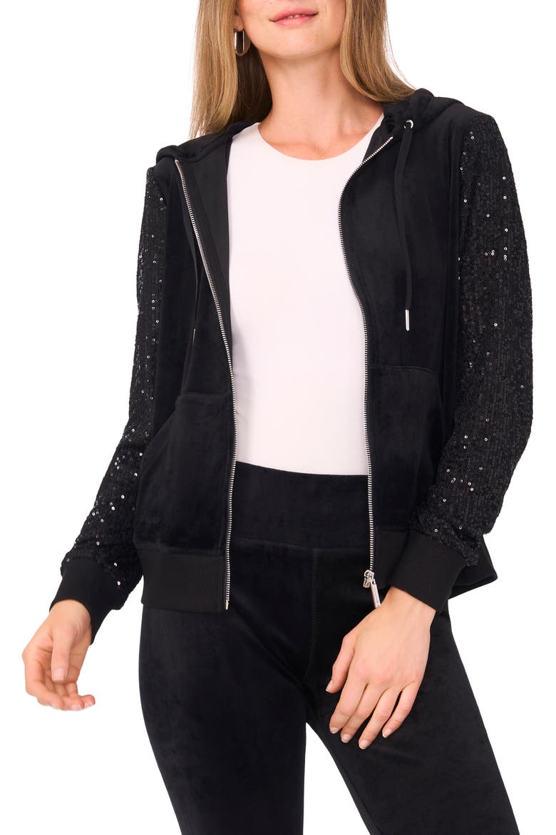 Sequin Sleeve Hoodie, Main, color, RICH BLACK