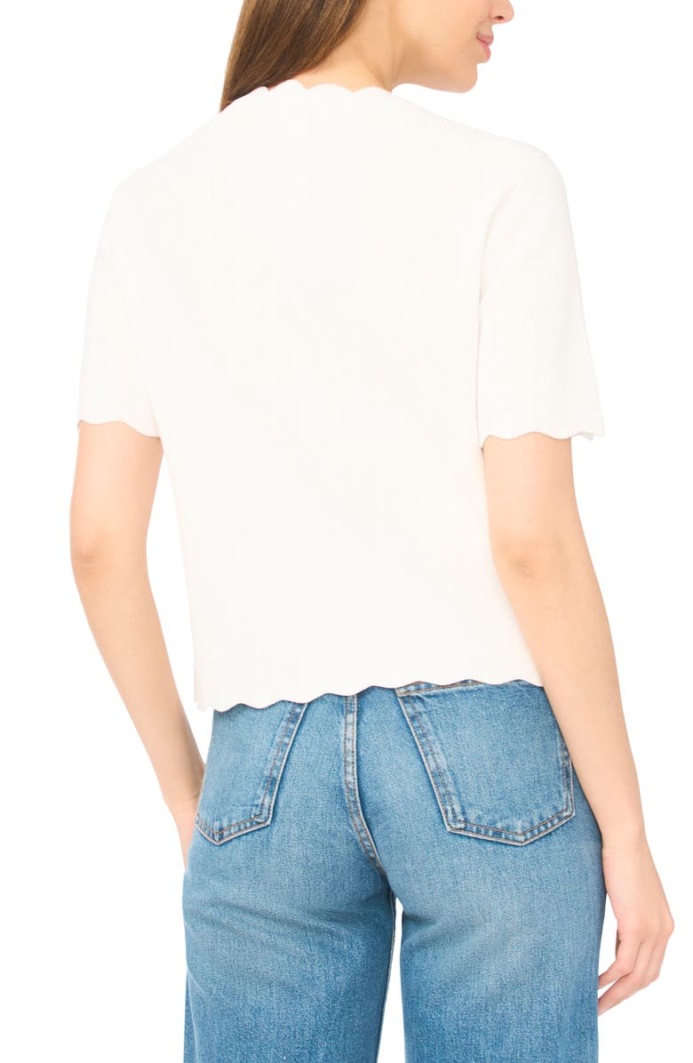 CeCe Scallop Edge Short Sleeve Cardigan, Alternate, color, Antique White