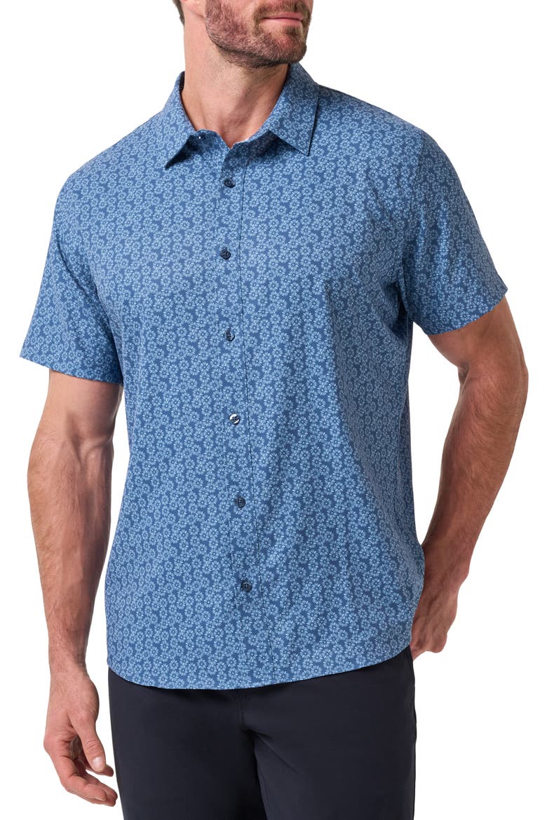 Techwoven Sunlight Floral Short Sleeve Performance Button-Up Shirt, Main, color, BERING SEA