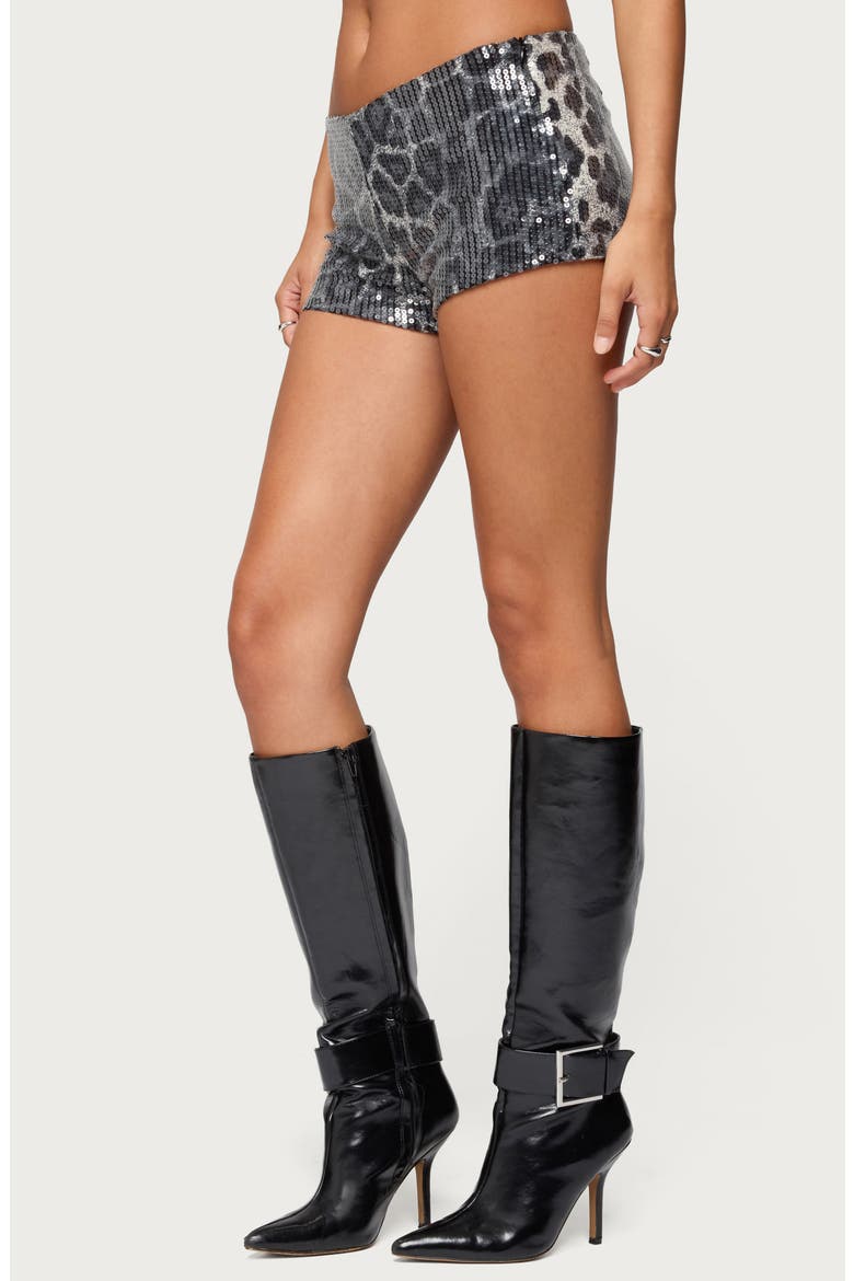 Sequin Leopard Print Microshorts, Alternate, color, BLACK