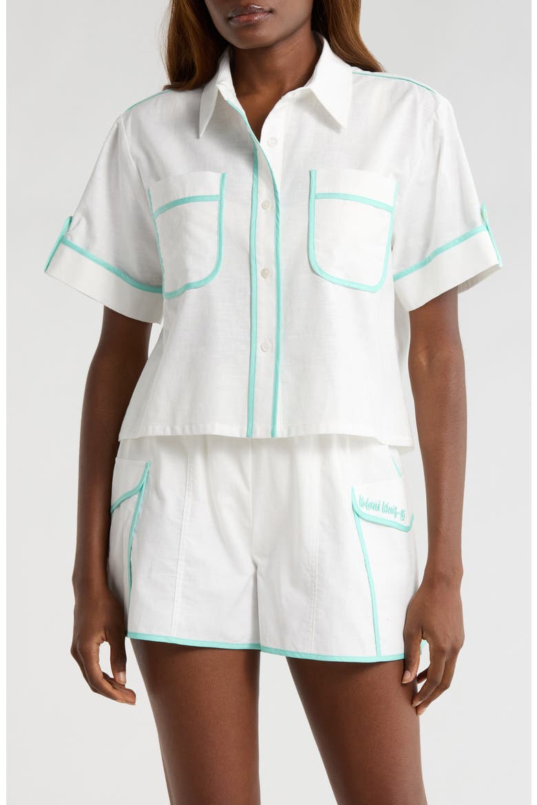 Crop Cover-Up Button-Up Shirt, Alternate, color, CRYSTAL TIDES